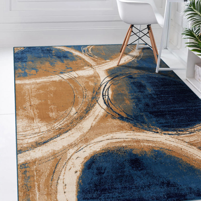 Wrought Studio Bellicent Abstract Blue/Biege Area Rug & Reviews Wayfair